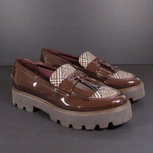 Franco Sarto BERSA Women's Loafers 9.5M Patent Leather, Hounds Tooth Plaid